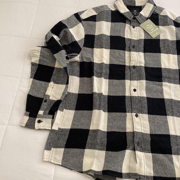 New Men’s H&M Relaxed Fit Buffalo Plaid Cotton Flannel Shirt Medium - Picture 2 of 6